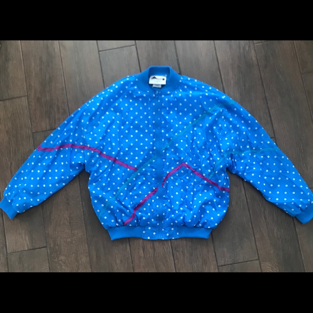 Vintage 90s Aviat Sportif France Blue Polka Dot Windbreaker Jacket XL